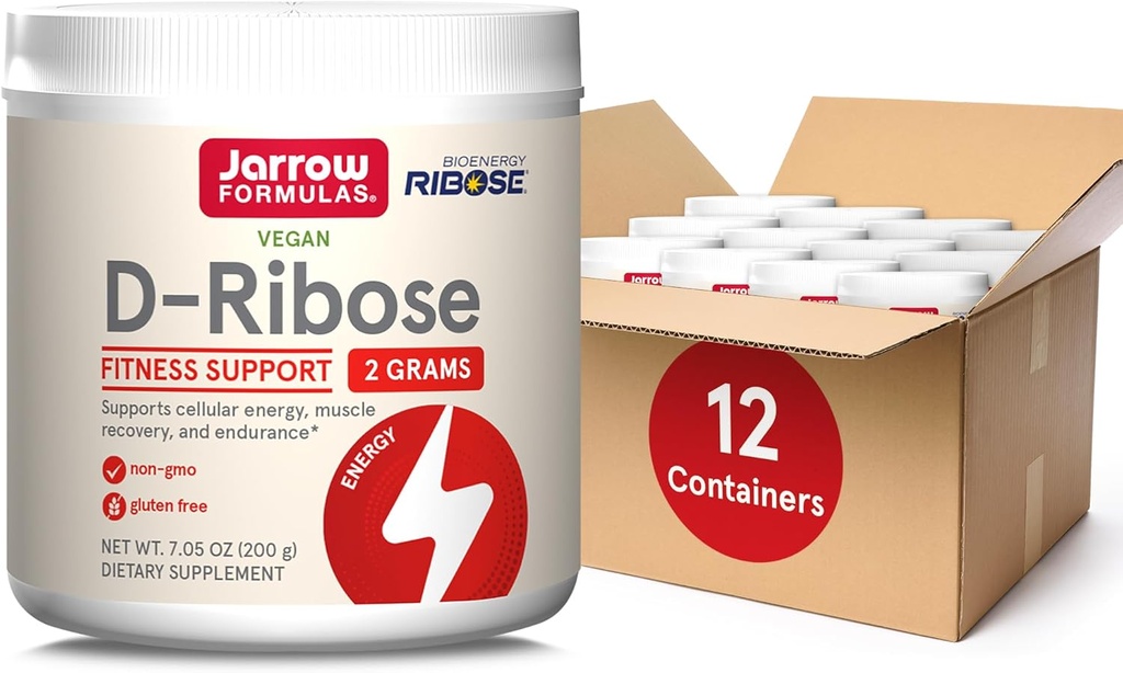 Jarrow valemid D-Ribose pulber - 200 g - toidulisand toetab lihaste taastumist, energiat ja vastupidavust - 100% puhas - vegan - mitte-GMO - ligikaudu 90 Servings, pakett 12