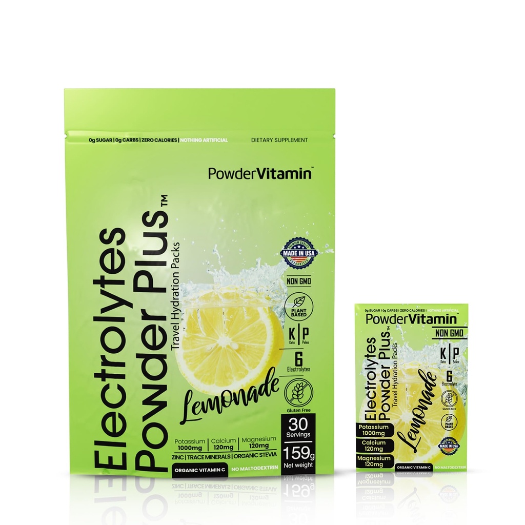 PowderVitamin Elektrolüüdid Powder Plus, Keto, Limonaad, Nullsuhkur, 1000mg Kaalium, 120mg Kaltsium, 120mg Magneesium, Mitte-GMO, nullkalorid, 30 Hüdratsioonipaketti