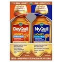 VICKS DayQuil & NyQuil SEVERE Honey Flavor Co-Pack, Cold & Gripimeditsiin, leevendab peavalu, palavikku, valulikku kurku, väiksemaid valusid ja nina ummistusi, siinusrõhk, kleepuv nina ja köha, 2x12oz
