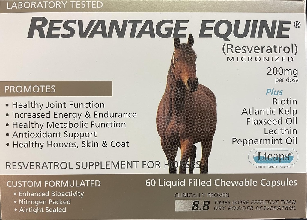 Equine Supplement 60 chewable resveratrol Liquid Filled Capsules for Horses