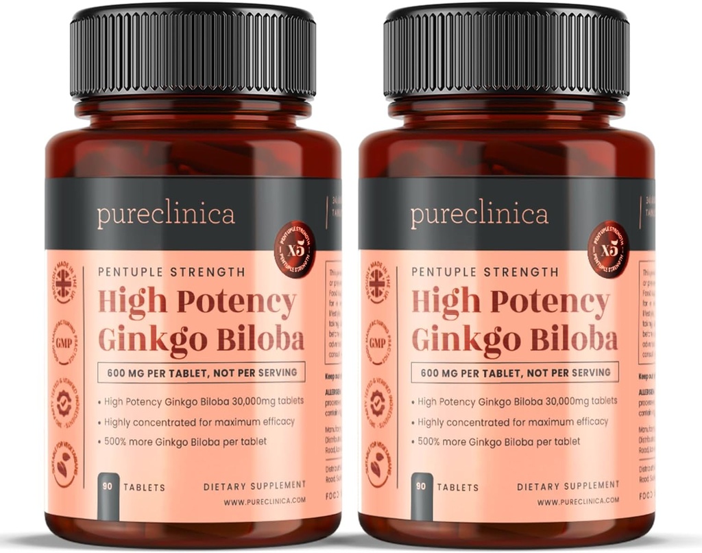 pureclinica kõrge potents Ginkgo Biloba 30 000 mg x 180 tabletti (2 pudelit 90) - 6 kuud pakkumine - 5 korda konkurentide toodete tugevus