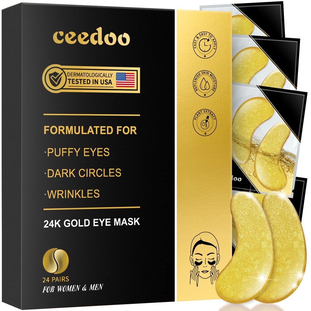 Silmapatsude all - 24 paari kuldne silmaalune mask puhtunud silmadele, tumedatele ringidele, silmakotid, kortsud, kollageeni silmageelid noorendava raviga, kingitused naistele