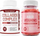 Puhtalt optimaalne Premium Multi kollageenpeptiidide kapslid (tüübid I, II, III, V, X) + Premium juuksed Vitamiinid täiendus-Gummy vitamiinid w / biotiin, foolhape, vitamiinid A & D