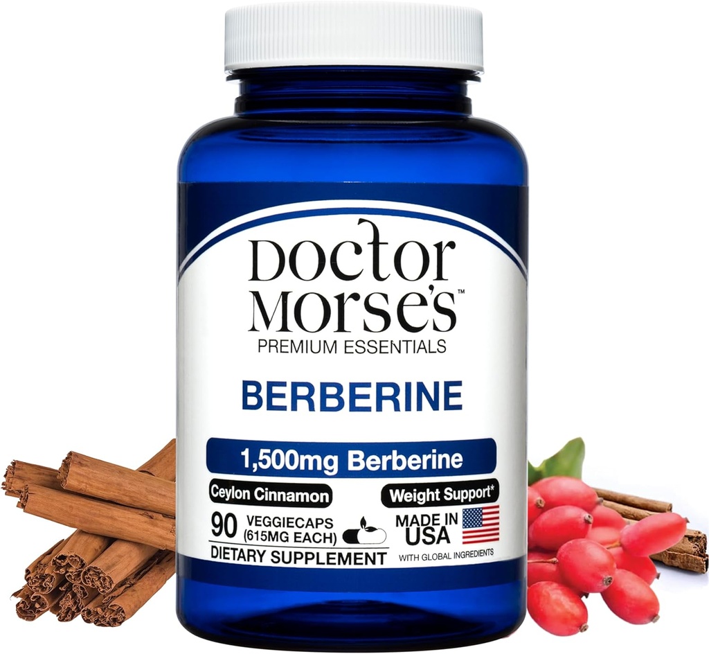 Doktor Morse's Berberine Supplement 1500mg, Berberine HCI koos Ceylon Cinnamon, ekstra tugevus valem, valmistatud USA FDA registreeritud, NSF-sertifitseeritud rajatis, 90 kapslit