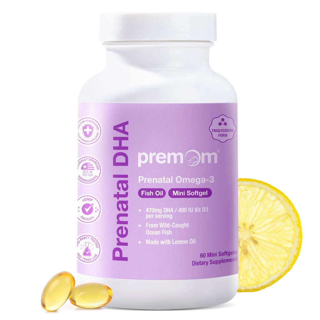 Premom Prenataalne DHA kalaõli: Triglütseriid Omega 3 koos 470mg DHA, 200mg EPA + 400 IU VIT D3 täiendus - Naiste viljakuse toetus - ülemaailmselt saadud looduslikest püütud kaladest