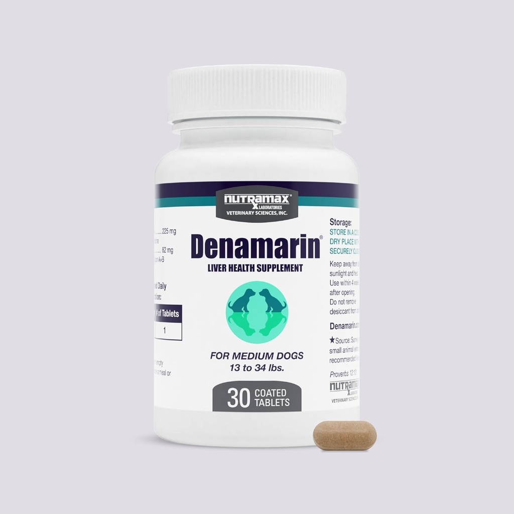 Nutramax Laboratories Denamarin Maksatervise täiendus keskmistele koertele - S-adenosüülmetioniiniga (SAMe) ja Silybiniga, 30 tabletti