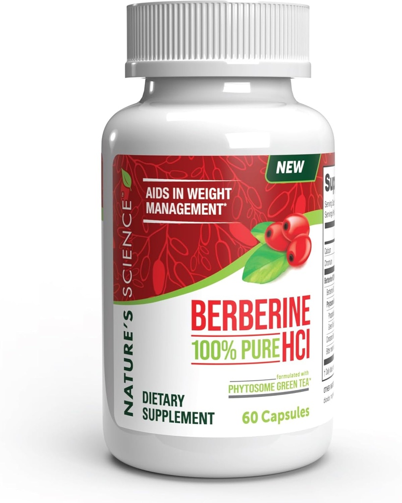Nature's Science Berberine HCL koos Phytosome Green tee kaalulangus, 100% puhas kliinilise klassi Berberine HCL parema imendumise - aitab ainevahetust, hoiab täis kauem - 60 kapslit