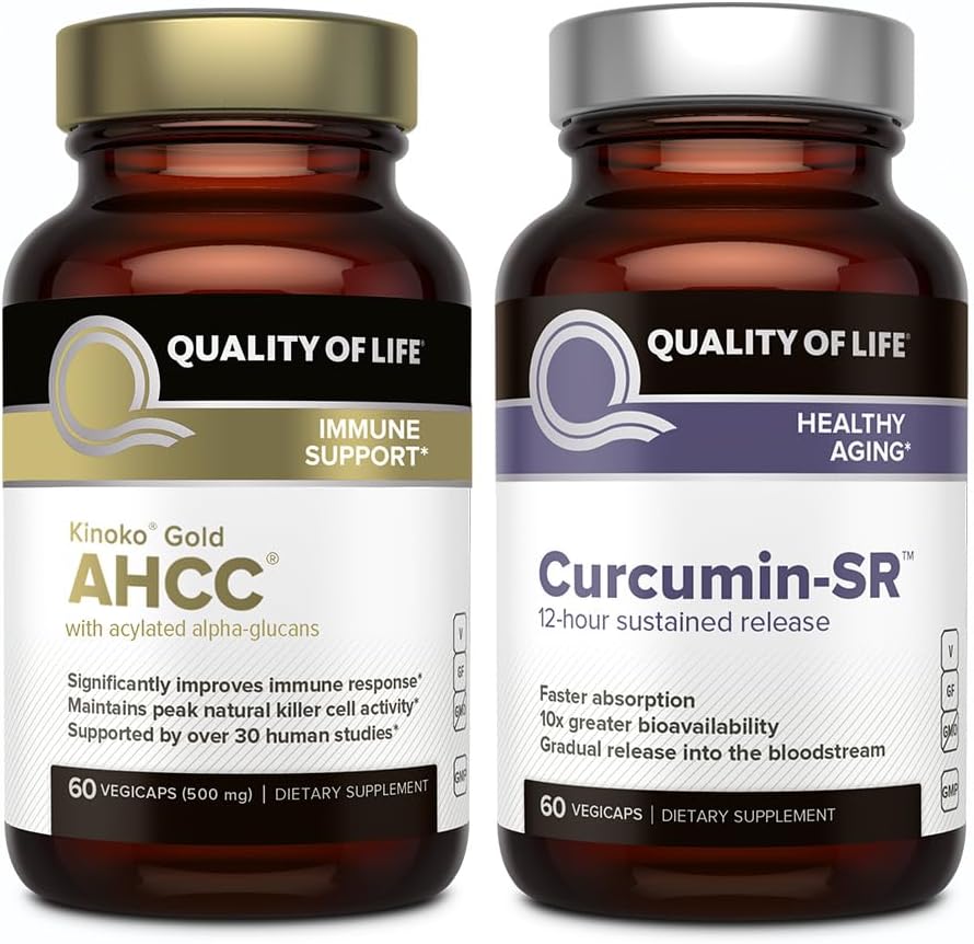 Elukvaliteedi omadused Kinoko Gold AHCC ja Microactive Curcumin SR - immuunsuse tugi kurkumiinikomplekt