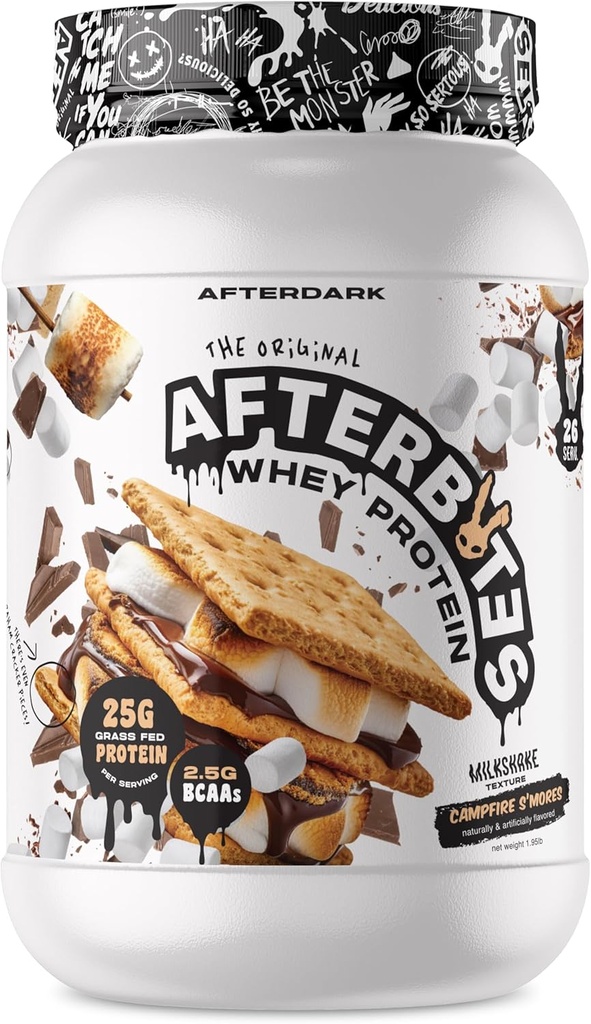 AFTERDARK AfterBites vadakuvalgu pulber, 25 g valku, 4,5 g BCAA-sid, lihtne lahustamine, kunstlike värvide või täiteainete puudumine, Isolaatvalk, USA Made, 26 Servings, lõkketuled