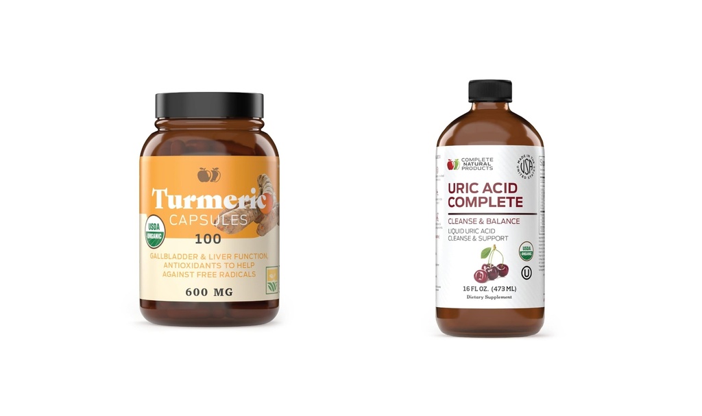 Täielikud looduslikud tooted Turmeric 100 kapslid ja kusihape Complete 16oz Bundle