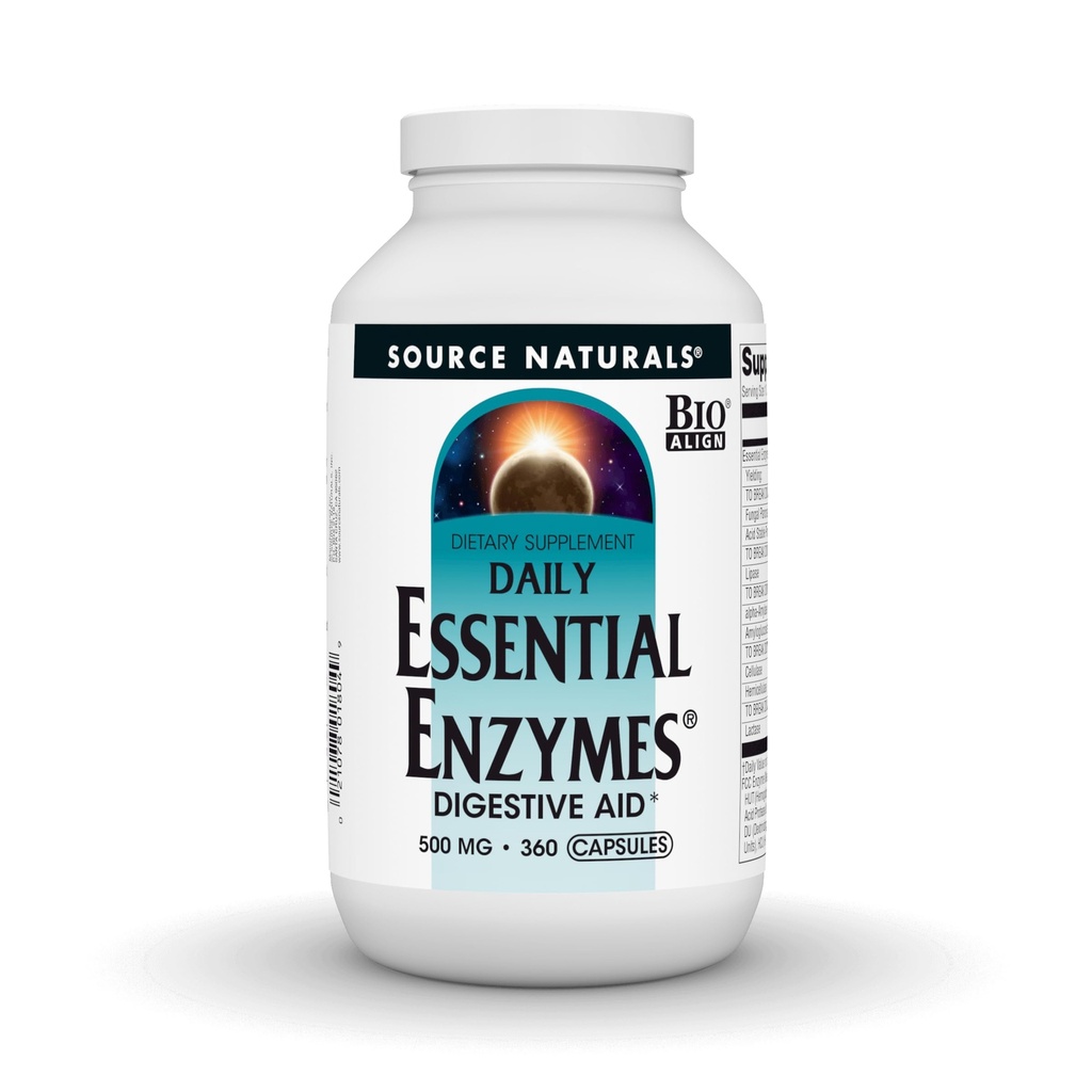 Allikas Naturals Essential Enzymes 500mg, Bio-joondatud Multiple Enzyme Supplement Taimne kaitse seedimine, gaas, Kõhukinnisus ja Bloating Relief - Seedetrakti Abi * - 360 kapslit, 360 Servings