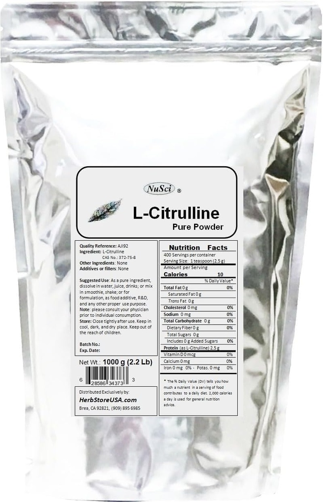 L-tsitrulliin 1000 g (2,2 naela, 35,2 oz) Puhas pulber, lämmastikoksiid, AJI92 kvaliteedistandard.