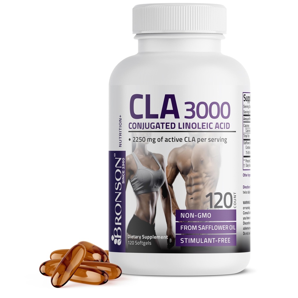 Bronson CLA 3000 ekstra kõrge tugevus toetab tervislikku kehakaalu juhtimist Lean lihasmassi stimuleerimata konjugeeritud linoolhape 120 softgels