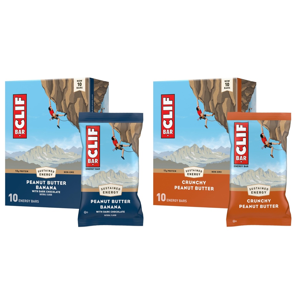 CLIF BAR - Energiavalgu baarid - Krõbe maapähklivõi ja maapähklivõi banaan tumeda šokolaadiga - Sordipakk - Mahekaerast valmistatud - Energiabaarid - Mitte-GMO - (20 Pack)