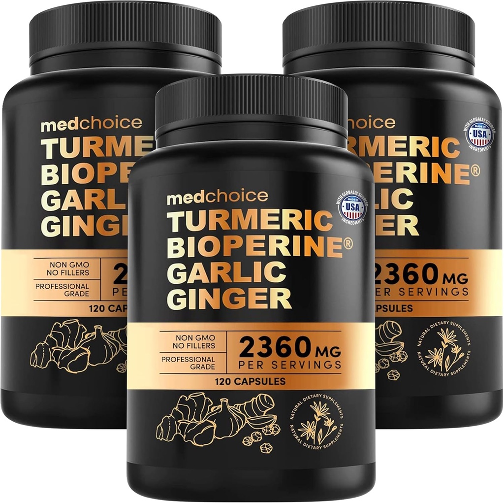 4-in-1 kurkum ja küüslaugu täiendused bioperiiniga - 2360mg kurkum ingveri juurkapslid küüslauguga - kõrge potentsiga taimse segu (120 ct, pakend 3)
