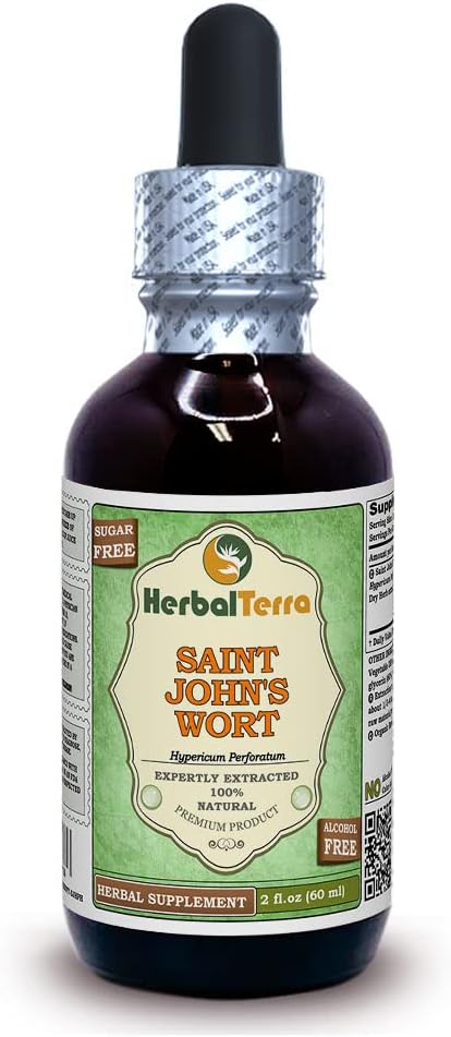 Naistepuna (Hypericum Perforatum) glütseriit, orgaaniline kuivatatud maitsetaim Alkoholivaba vedelik Ekstrakt 2 oz