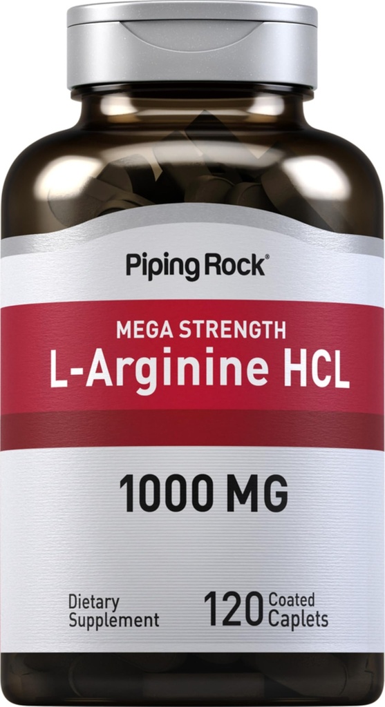 Piping Rock L-Arginine HCl 1000mg | 120 Caplets | Meeste ja naiste täiendus | Mega tugevus | Taimetoitlane, mitte-GMO, Gluteenivaba