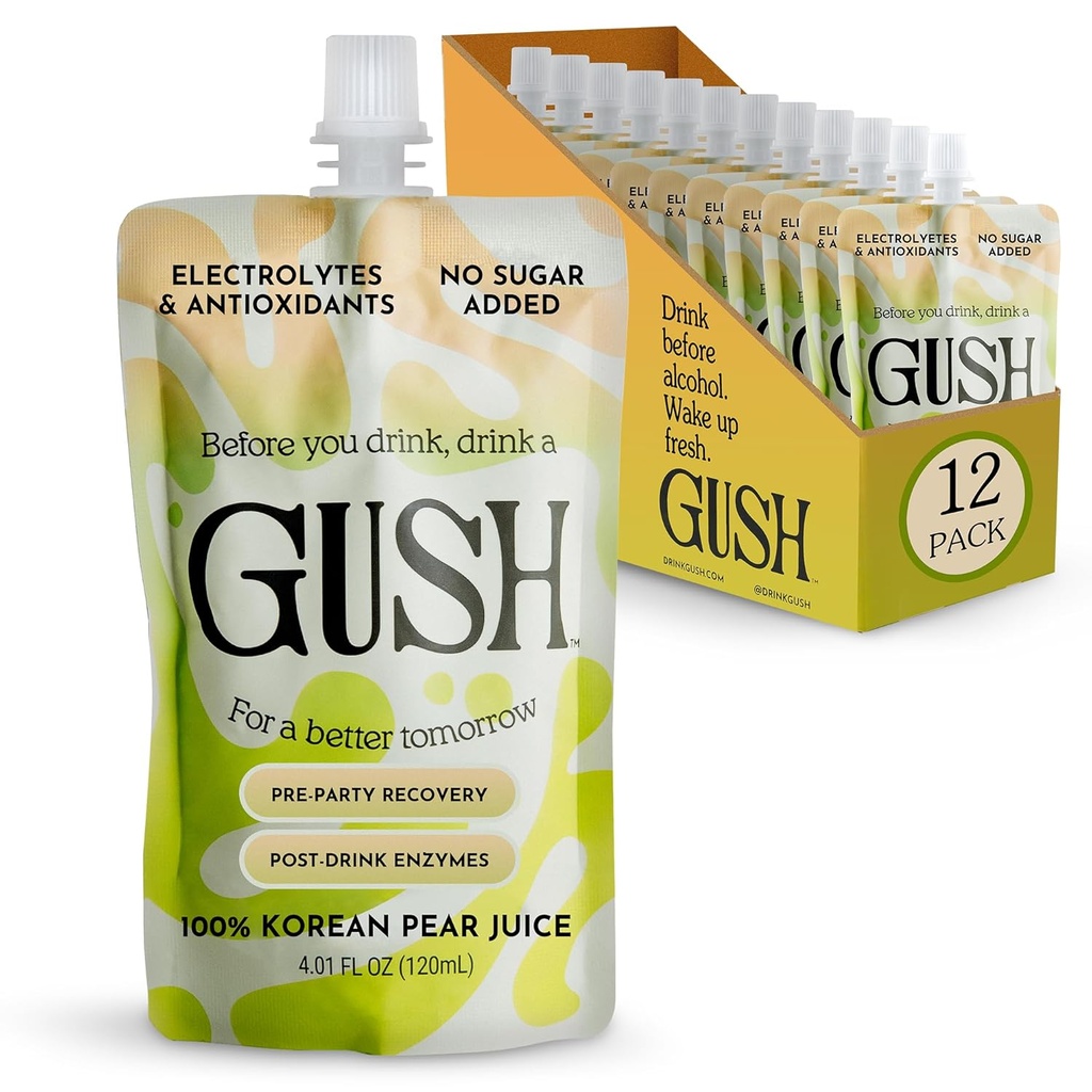 GUSH Pre-Drink Korea pirnijook - (12 Pack) pirni hüdraatmise kott ensüümi aktiveerimisega - vältige joomise järelmõjusid - kõik looduslikud, gluteenivabad