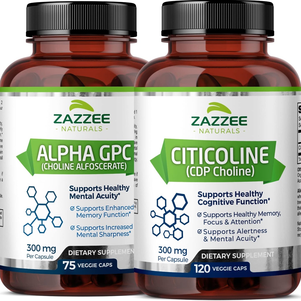 Zazzee Citicoline CDP koliinkapslid ja Alpha GPC koliinkapslid