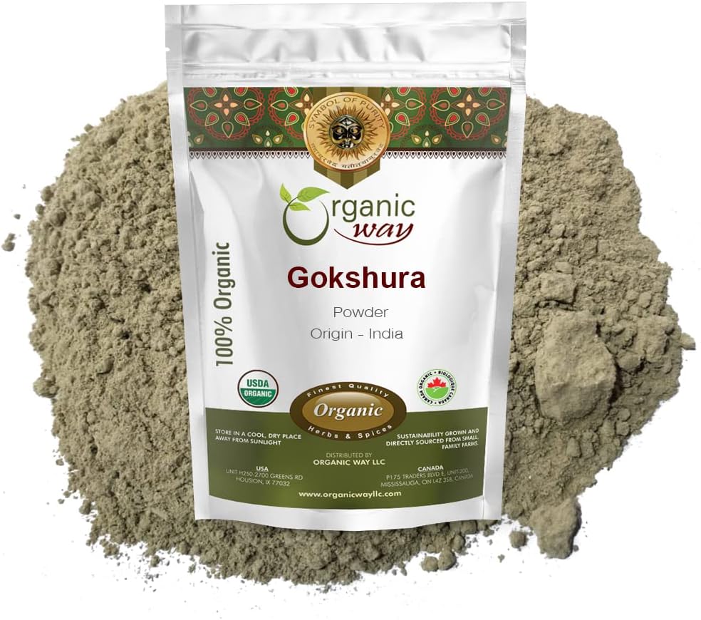 Organic Way Gokshura Powder (Tribulus Terrestris) - Organic & Kosher Certified | Toores, Vegan, Non GMO & Gluten Free | USDA Certified | Origin - India (1LBS/ 16Oz)