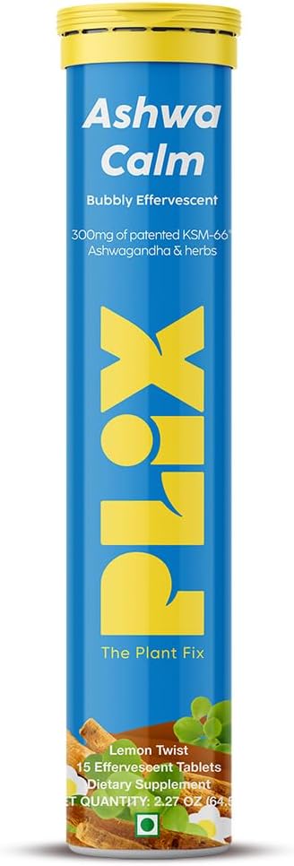 PLIX - TAIME FIX KSM-66 Ashwagandha 300mg kihisevad toidulisandid stressi, meeleolu ja energia toetamiseks D3-vitamiini ja Brahmi - 15 vegan, mitte-GMO, gluteenivabad tabletid, pakend 1