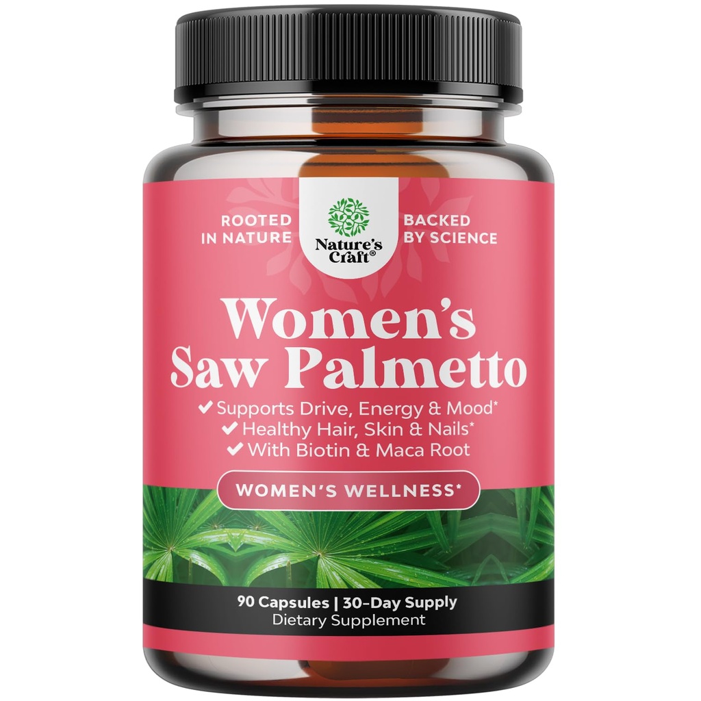 Extra Strength Saw Palmetto naistele 500mg - DHT Blocker naistele 30-päevane pakkumine - juuste väljalangemise vitamiinid täiendus - Pure Saw Palmetto ekstrakti kapslid Maca juure ja biotiiniga - 90 kapslit