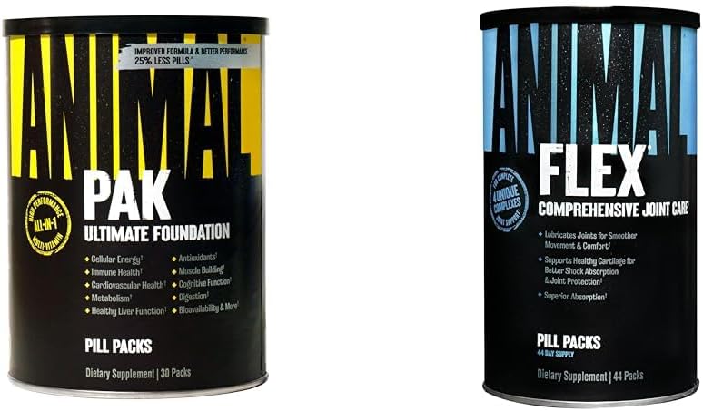 Animal Pak - Mugav All-in-One Vitamiin & Supplement Pack & Flex - Täielik ühine tugi täiendada - Sisaldab kurkum juur kurkumiini - Aitab parandada ja taastada liigesed - 44 pakendit