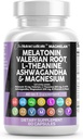 Puhas Nutraceuticals Melatoniin 10mg Valerian Juur L Theanine 200mg Ashwagandha - unetoetus magneesiumkompleksiga naistele ja meestele, sidruni palsam, kummel ja kirglik lill - 60 kapslit