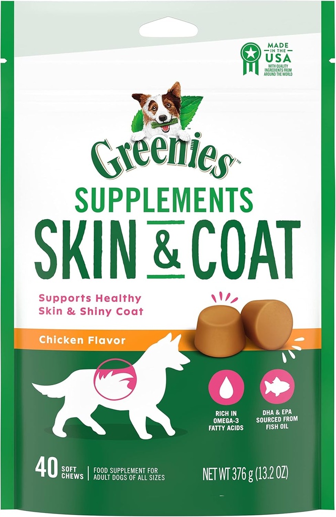 GREENIES Naha ja kate Toidulisandid Kalaõli ja Omega 3 Rasvhapped, 40-Count Chicken-Flavor Soft Chews täiskasvanud koerad kõik suurused