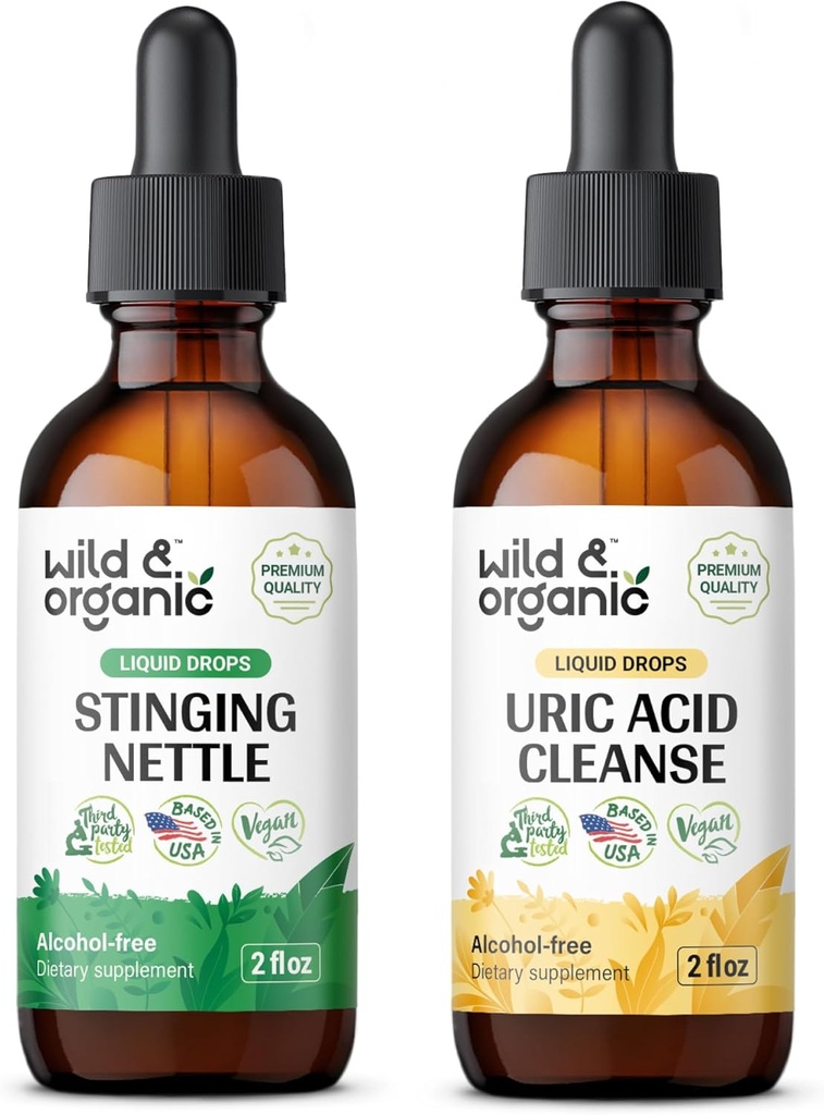 Wild & Organic Stinginging Nettle Juur Tinktuur 2 fl oz & Uric Acid Cleanse Tinktuur 2 fl oz