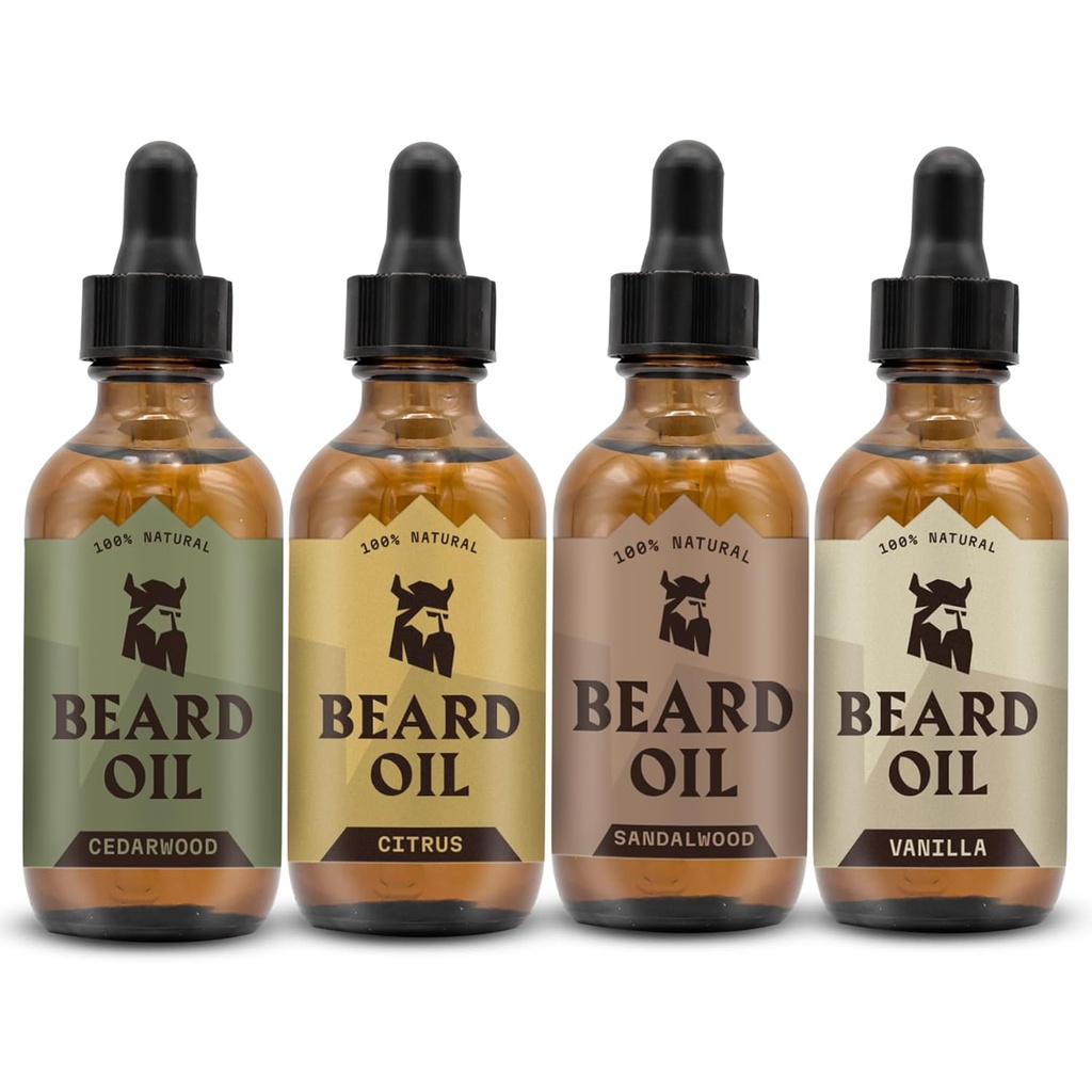 Viking Bear Oil for Men - 0,66 Fl Oz Pack 4, Vanilla, Sandalwood, Cedarwood & Citrus - soodustab täielikumat kasvu koos Bear Growth Oil - Cedarwood Vanilla lõhnad meestele