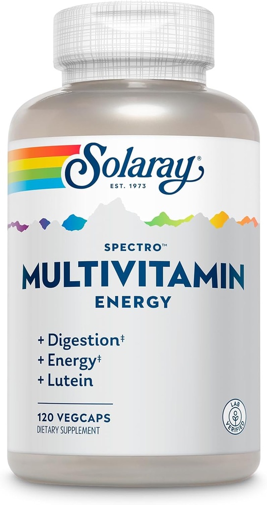 SOLARAY spektroenergia multivitamiin naistele ja meestele - rakuenergia, seedimine, silmade tervis ja immuunsus - w / A-vitamiin, B-vitamiini kompleks, CoQ10, raud, ensüümid, luteiin - 30 Serv, 120 VegCaps