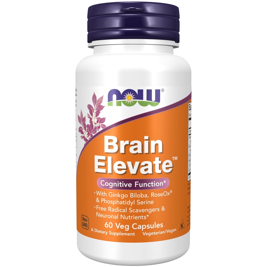 NOW Foods Supplements, Brain ElevateTM, millel on Ginkgo Biloba, RoseOx® ja fosfatidüül Serine, 60 Veg kapslit