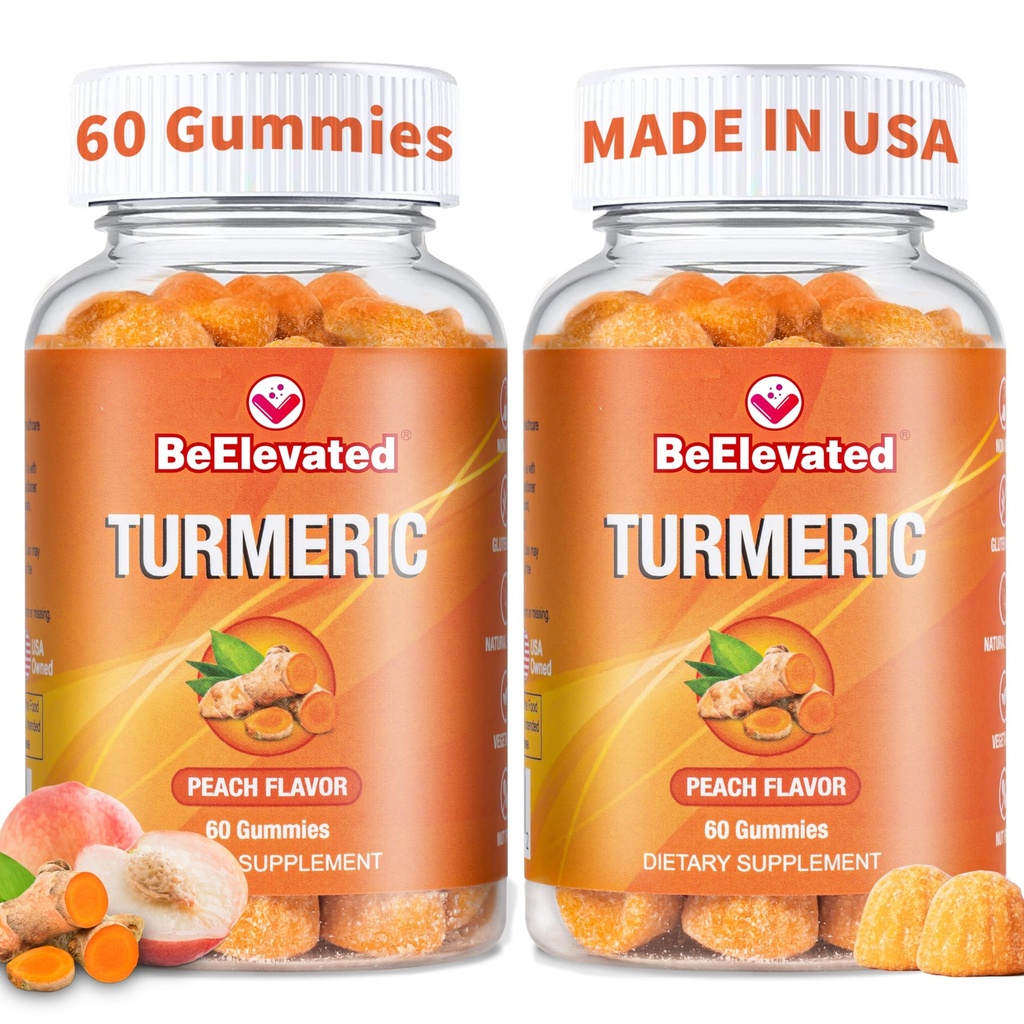 Kurkumiin Turmeric Gummies – Extra Strength 2000mg 8: 1 Extract Kurkumilisandi Gummies Black Pepper & Ingnger – Vegan Non-GMO Joint Support närimiskummiables – Virsikumaitse – Pakend 2