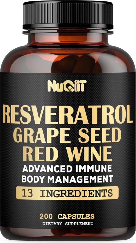 Trans Resveratrooli lisand punase veini ekstraktiga, immuun- ja kehahoolduskompleks - Echinacea, küüslaugu bulb, Berberine HCI, piimaohakas ja rohkem - 200 kapslit 100 serveerimiseks