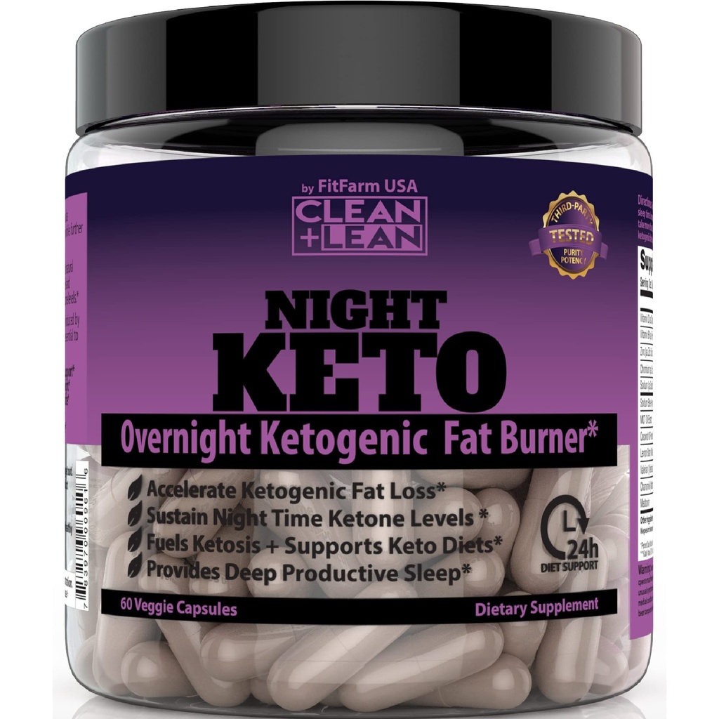 Clean+Lean Night Keto: First Ever Overnight Ketogenic Fat Burner & Sleep Aid | BHB Ketoonid + MCT Oil Extract + Vitamiinid ja mineraalid | 24 HR Dieet Sleep Great Lose Weight | Kõik Natural & GF | 60 Caps