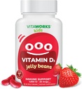 Lapsed Vitamiin D 1000 IU Jelly Beans - Maitsev looduslik maasikamaitse, taimetoitlane, GMO-vaba, gluteenivaba, pähklivabad vitamiinid - toidulisand immuunsüsteemi toetuseks - lastele - 60 Jellies