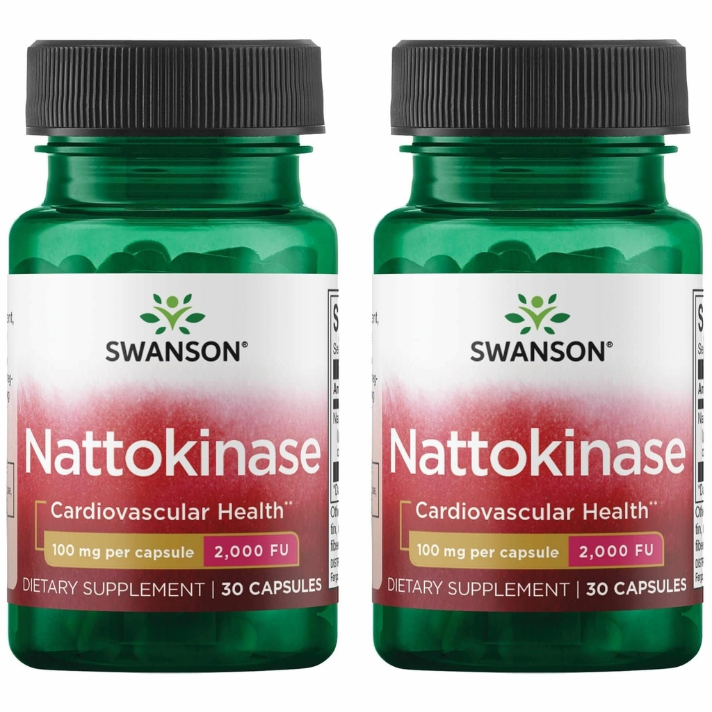 Swanson Nattokinase 2000 Fibrinolüütiline Ühik 100 milligrammi 30 kapslit Ensüüm (2 pakendit)