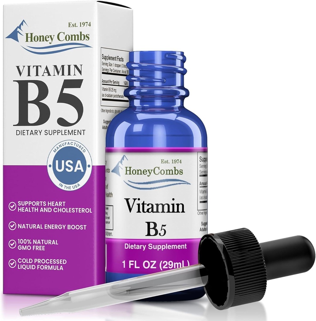 Vitamiin B5 Pantoteenhappe vedelad tilgad - valmistatud USA-s - 500% DV ühe serveerimise kohta - 36 serveerimist konteineri kohta - suurepärane meestele, naistele, lastele - Vegan Vedelad vitamiinid - Saadaval ka suured suurused