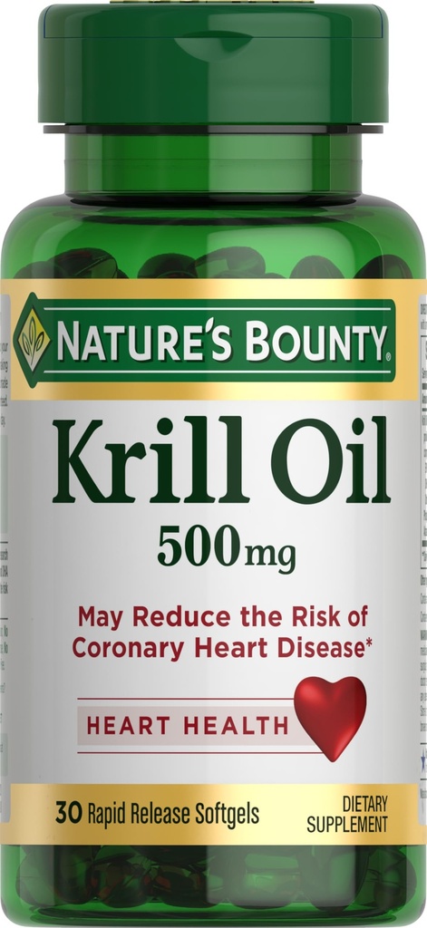 Looduse Bounty Krill õli, südame tervis, toidulisand, 500mg, kiire vabastamise Softgels, 30 loend