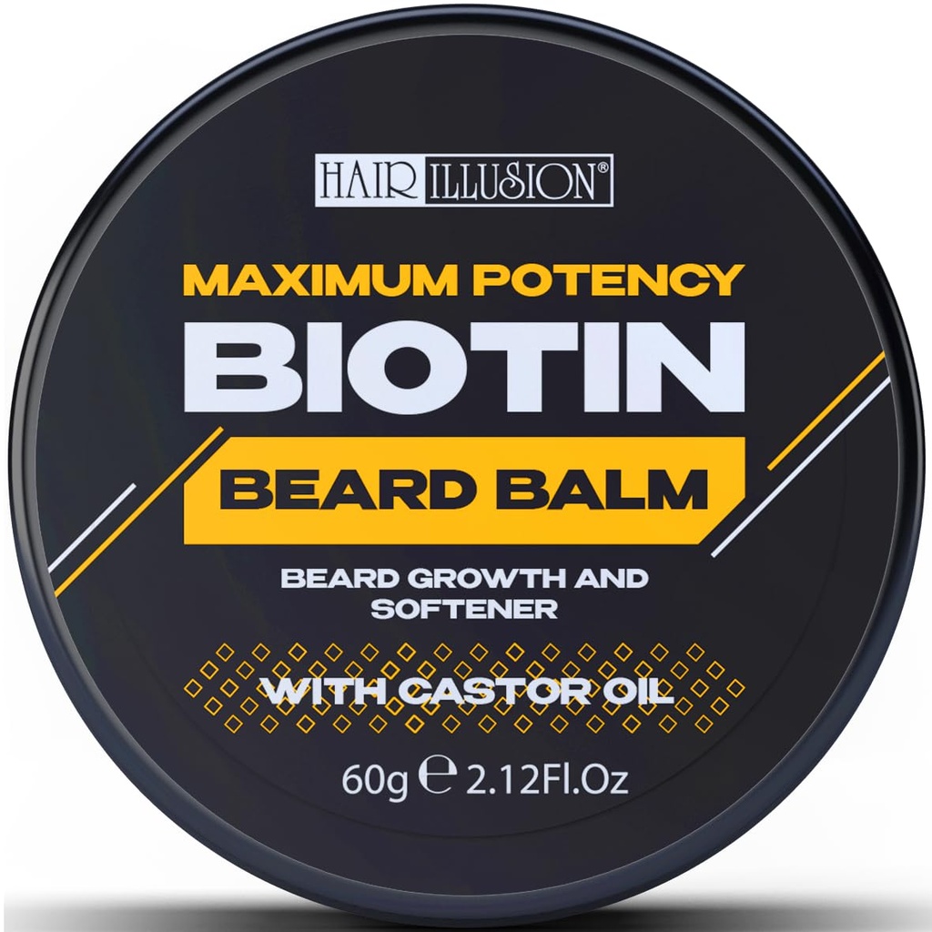 Hair Illusion MAXIMUM POTENCY BIOTIN Beard Balm For Beard Growth And Softening, Black