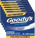 Goody peavalu Pulber Tugevus Valu leevendamine, kolmekordne tegevus Peavalu Relief aspiriini, atsetaminofeeni ja kofeiiniga, 24 loend, pakend 6