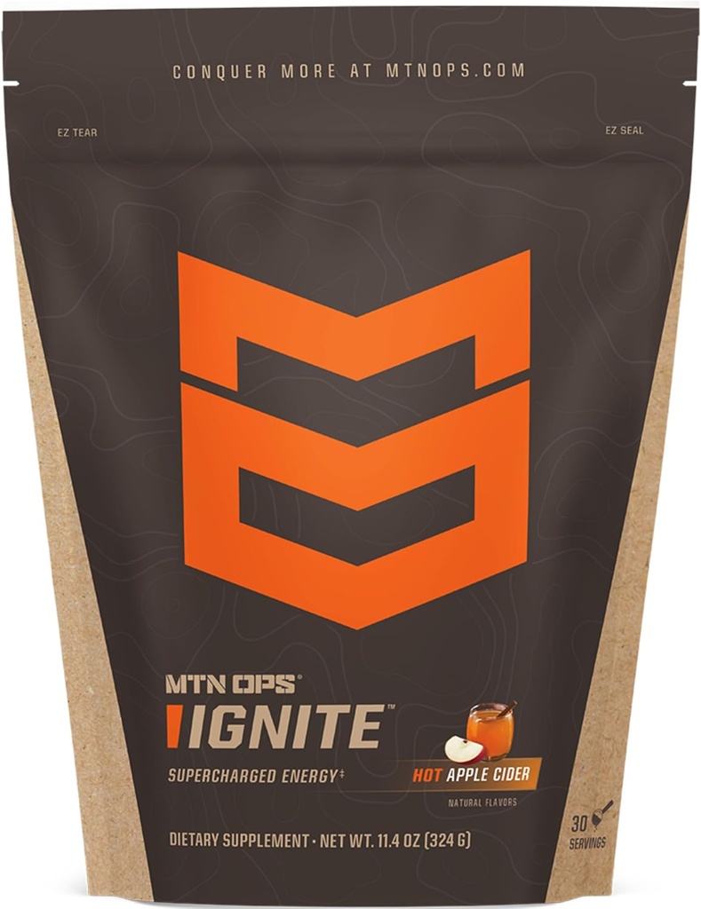 MTN OPS Hot Ignite Instant Coffee Nootropic & L-Arginine L-Citrulline kognitiivse selguse, vaimse fookuse ja lämmastikoksiidide Boost | 200mg Kofeiini Serving, 30 Servings | Õunasiider