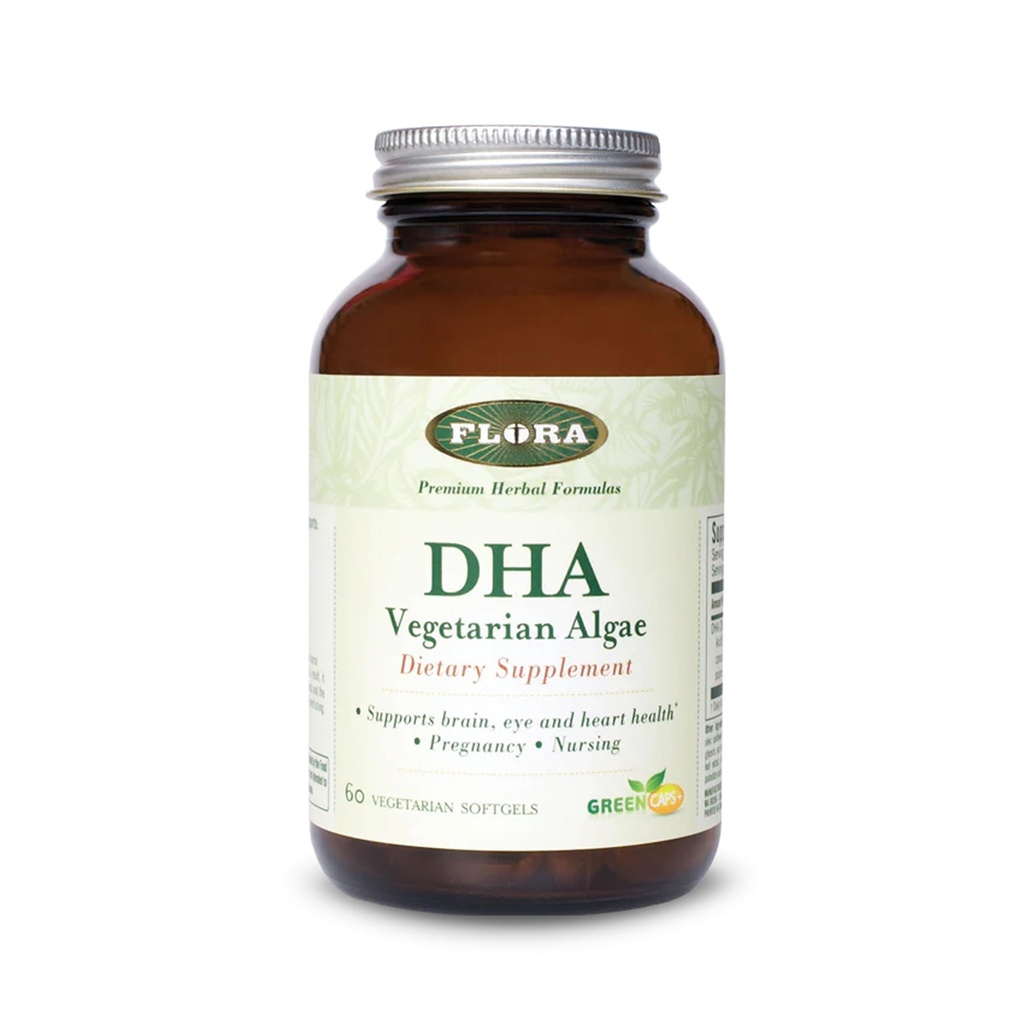 Flora - DHA taimetoitlased vetikad GreenCaps Plus - Aju ja südame tervis - Aids üldine tervis raseduse ajal - Aju ja närvisüsteemi jaoks - annab Omega-3 - Vegan & jätkusuutlik - 60 taimetoitlast pehmet