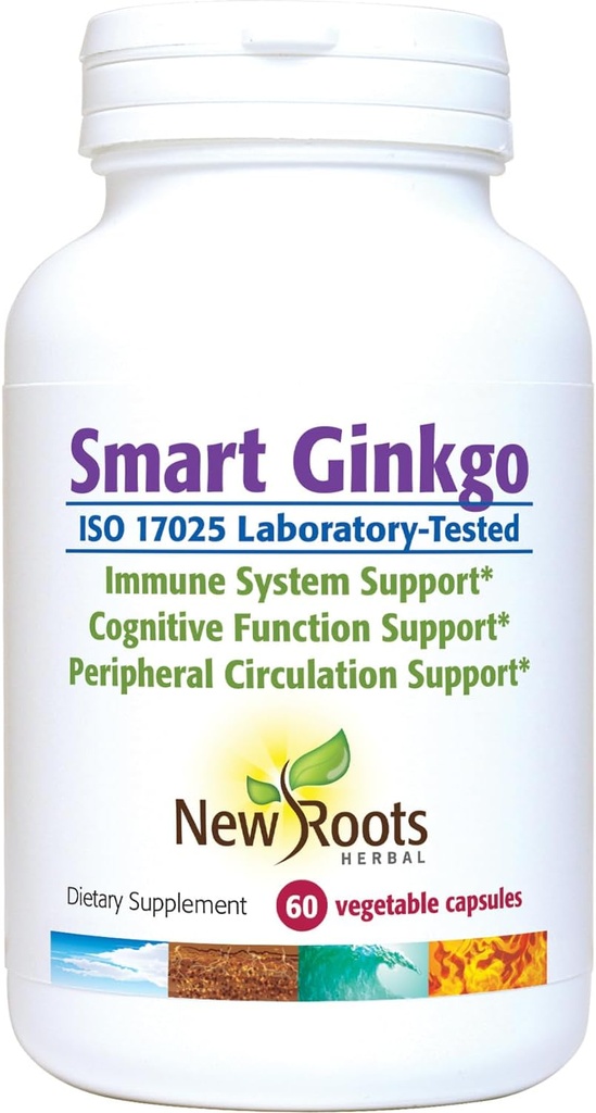 Uued juured HERBAL Smart Ginkgo täiendus, 60 köögiviljakapslit, immuunsüsteemi ja kognitiivset tuge