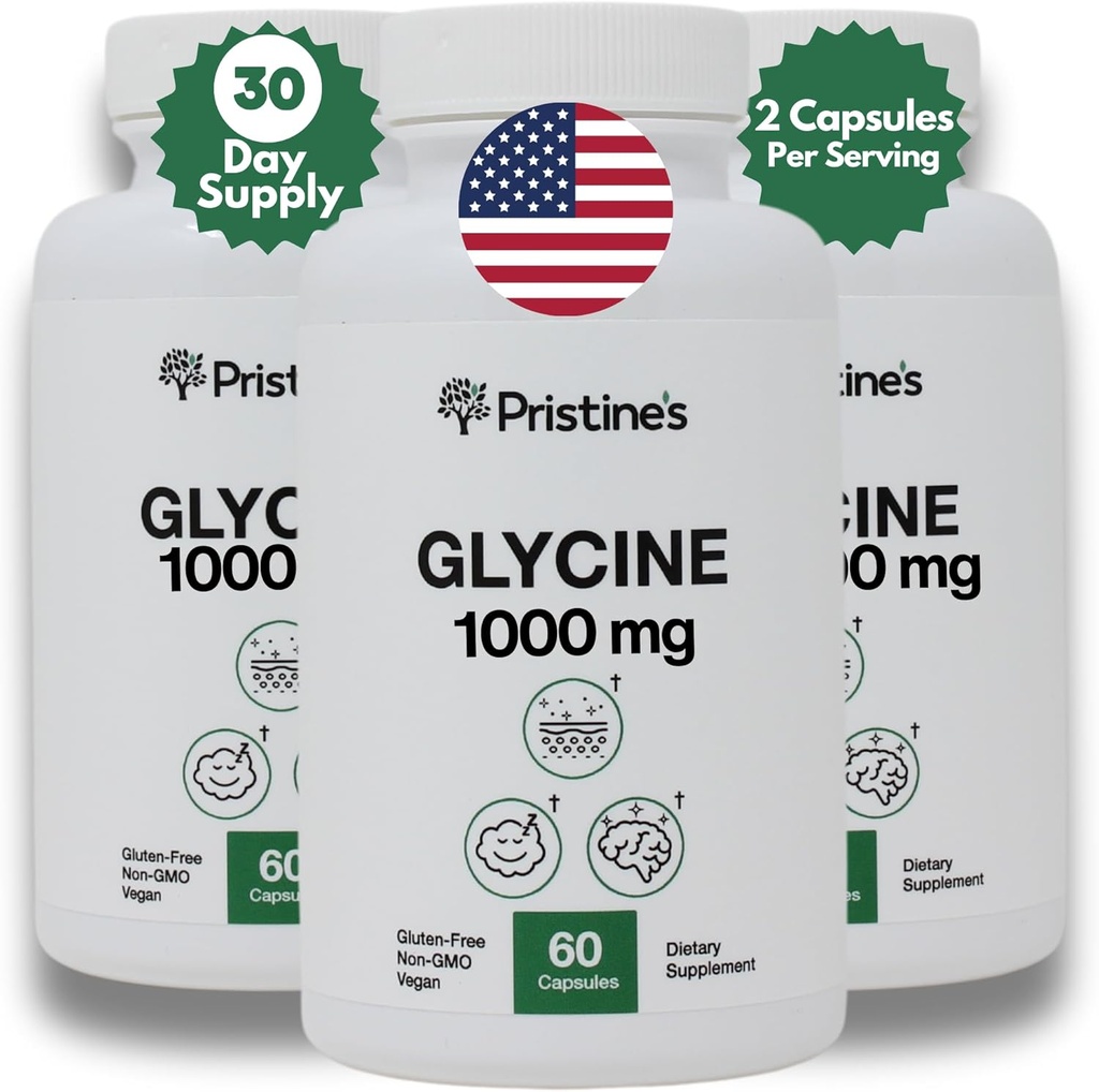 PRISTINE'I Glycine 1000MG Amino Acid Supplement Sleep Support Kapslid (3-Pack) - 90 päeva pakkumine - lihaste taastamine, neerude tervis ja kollageeni moodustumine tootmise tugi