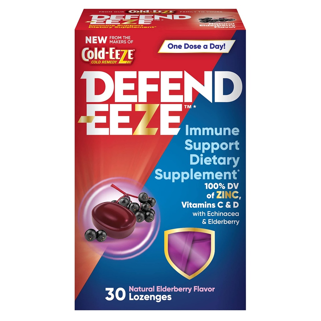 Kaitse-EEZE Immune Support Dietary Supplement Lozenges, 100% päevane väärtus tsinki, vitamiinid C & D annuse kohta, Echinacea & Elderberry, Elderberry Maitse, 30 Lozenges