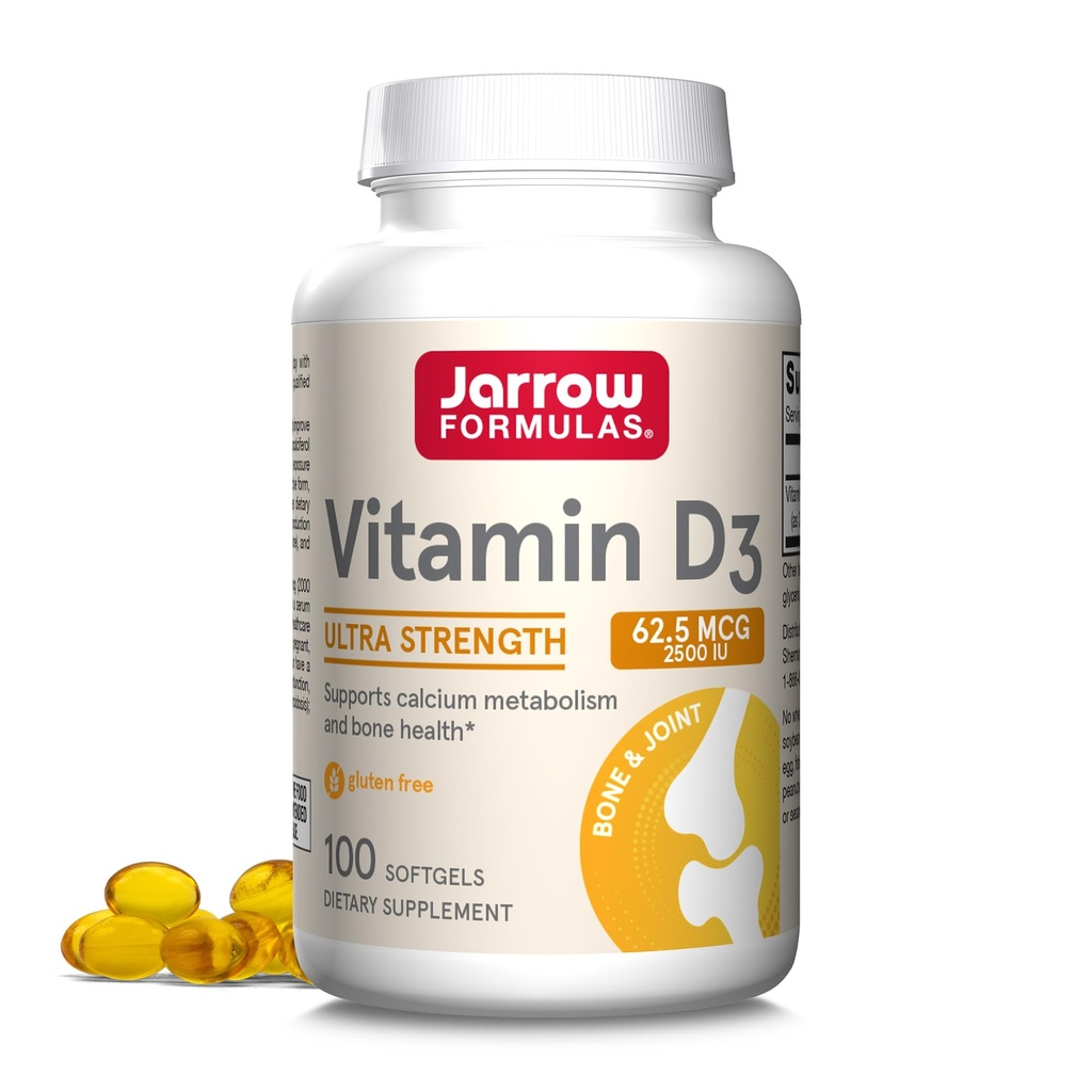 Jarrow valemid Vitamiin D3 62,5 mcg (2500 IU) - 100 Servings (Softgels) - Luu Tervis, immuunsüsteemi tugi ja kaltsiumi Metabolism Toetus - D-vitamiini täiendus - D3 Vitamiinid - 2500 D-vitamiini - Gluteenivaba