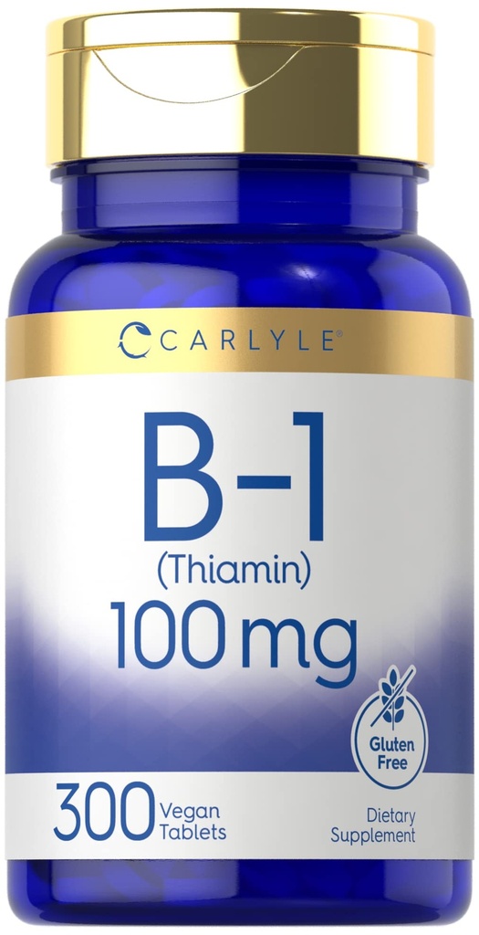 Carlyle B1 Vitamiin 100mg | 300 tabletti | Naiste ja meeste täiendus | nagu tiamiin HCl | Vegan, mitte-GMO ja gluteenivaba