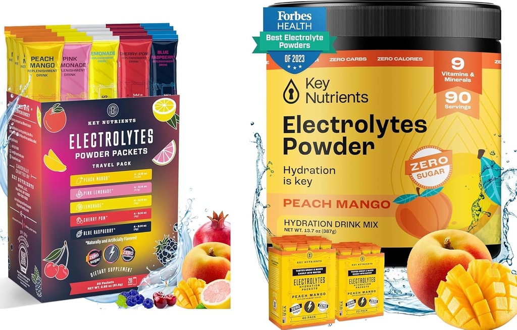 Põhitoiteelemendid Ultimate Hydration & Multivitamiini Duo: 20-Pack Variety 5 Maitseained + 90-Serving Tropical Peach Mango Elektrolüüdid Pulber